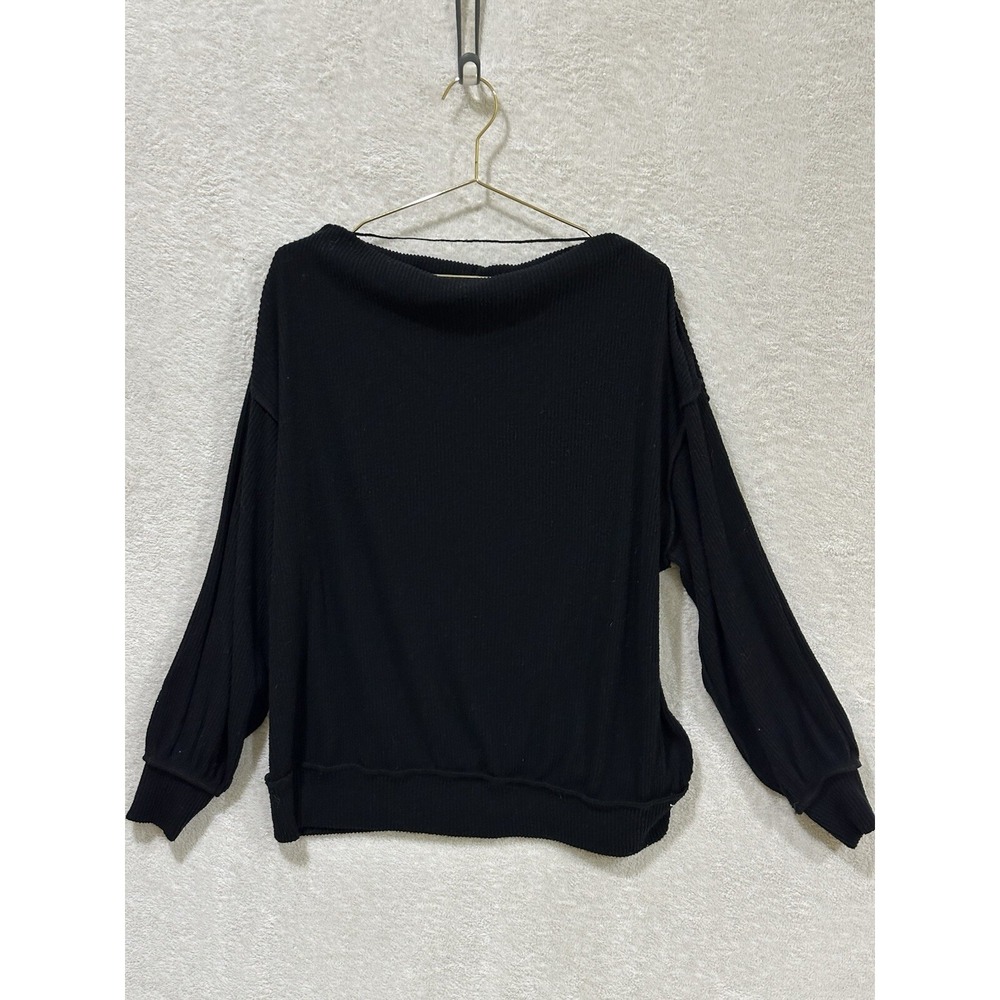 Free People We The Free Black Size Small Main Squeeze Boat Neck Thermal Top‎